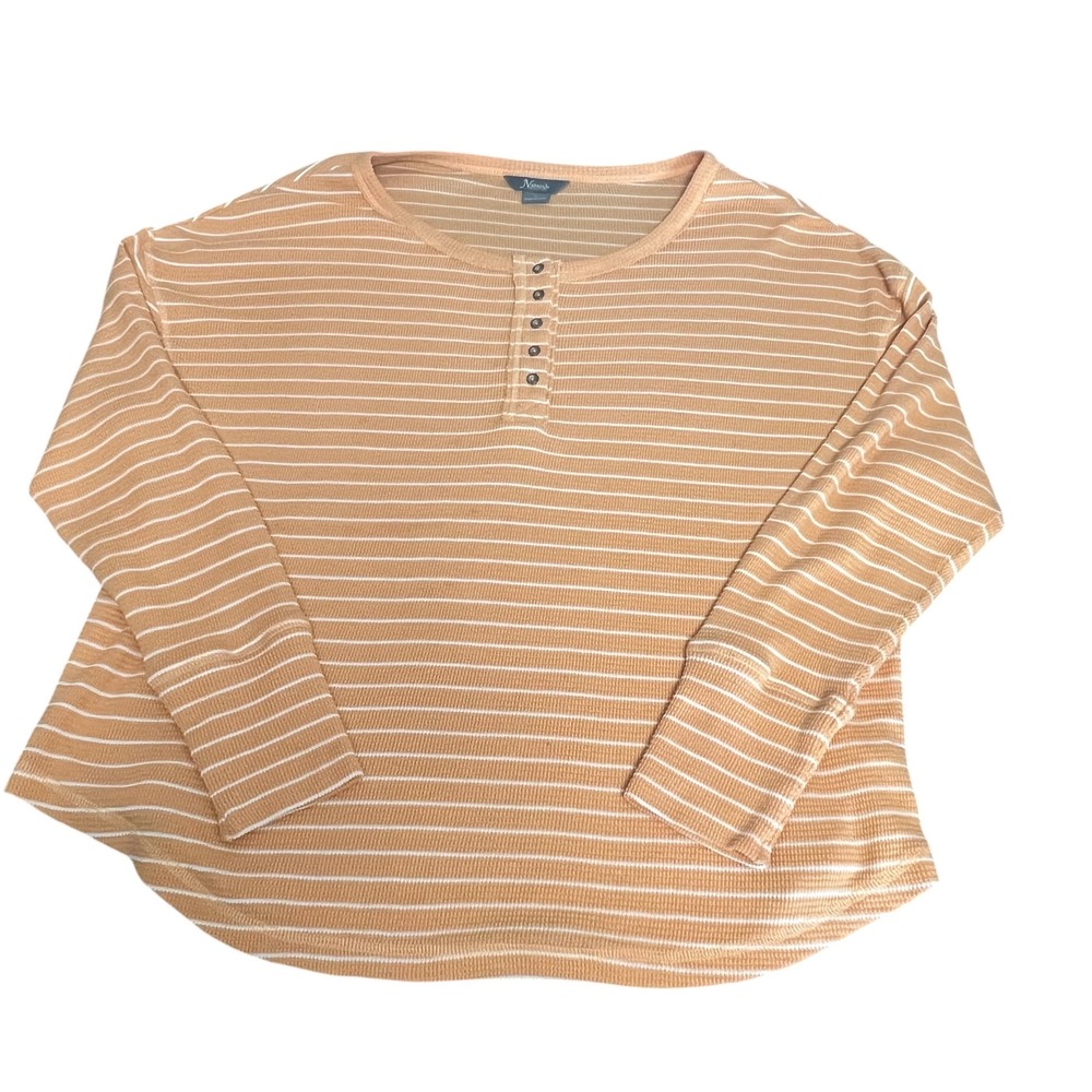 Natural Reflections Womens Large Orange Striped Waffle Knit Henley Shirt